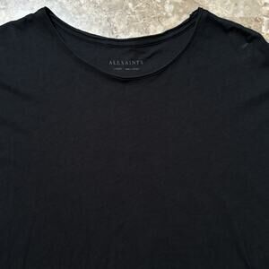 All Saints Shirt Mens Large Figure Short Sleeve Raw Edge Black Paper Thin